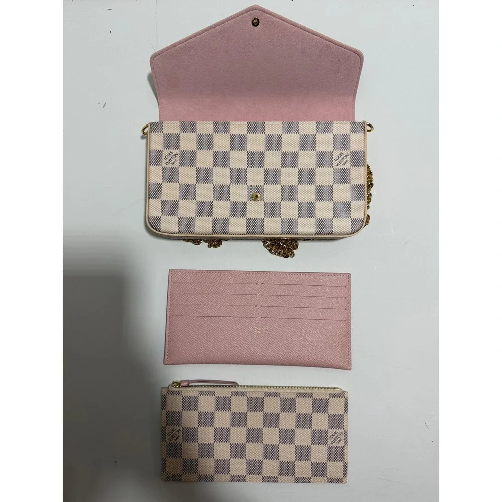 Louis Vuitton Felicie Pochette Damier Azur Rose Ballerine Crossbody Bag N63106